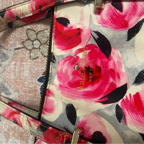 Kate Spade Cedar Street Maise Rose Print Satchel Saffiano Leather Floral (flaws) - Picture 8 of 16